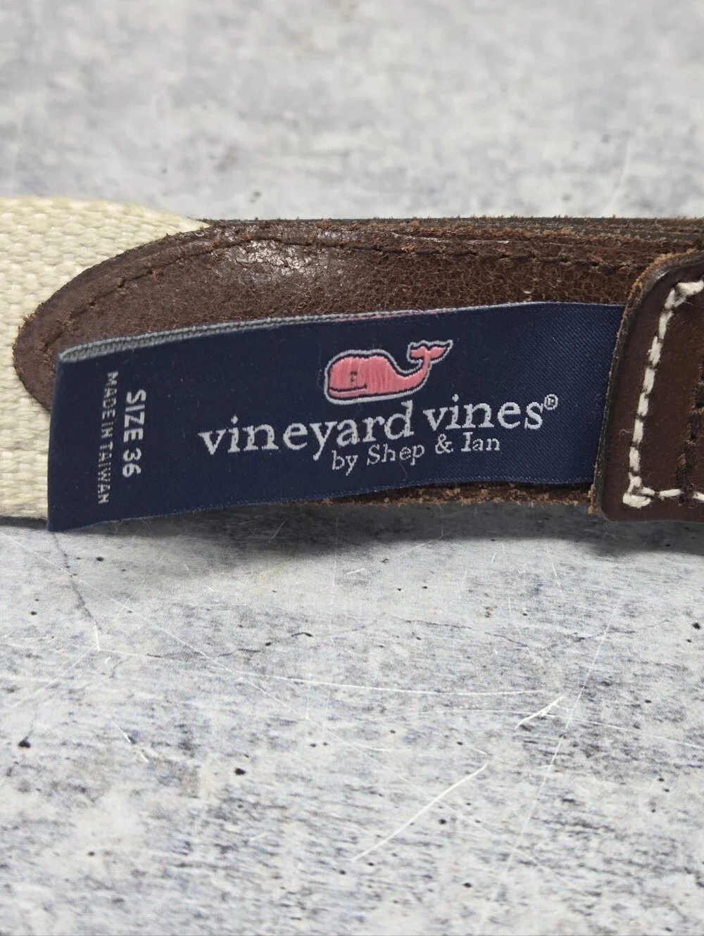 Vineyard Vines Quirky Taco Print Belt Brown Leather Coral Silk Fabric Size 36